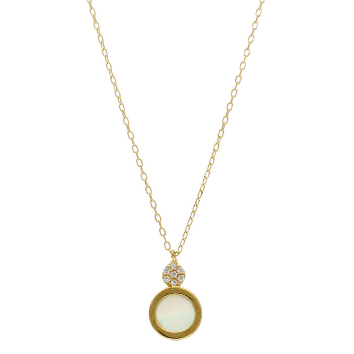 GARGANTILLA EN ORO AMARILLO 18 QUILATES DOBLE CIRCULO NACAR PIEDRAS